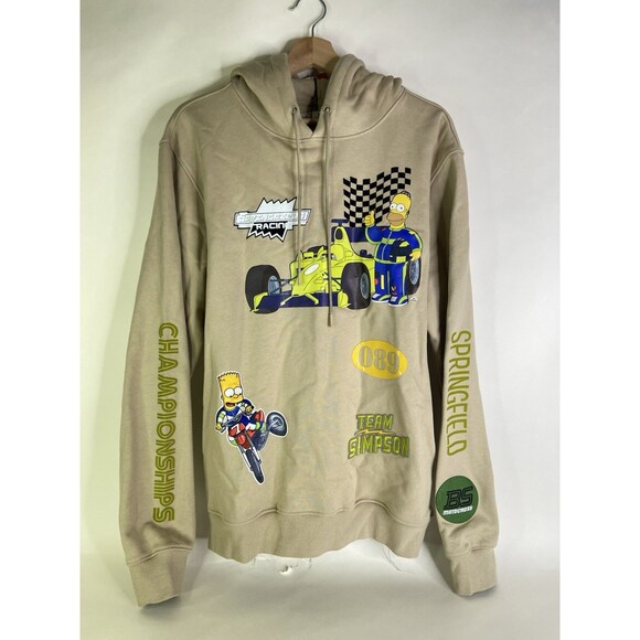 The Simpsons Racing Beige Pullover Sweatshirt Hoodie Mens Size L Freeze Max - Picture 1 of 13